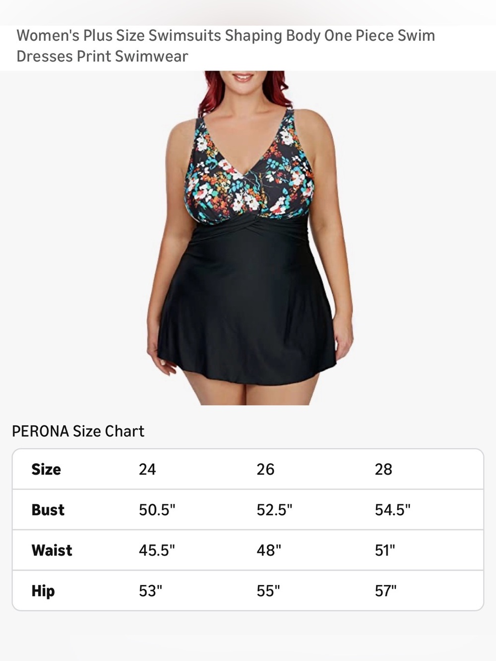 🐕🦺Perona plus size swimsuit shaping body one piece swim dress floral size 28W - Picture 3 of 7